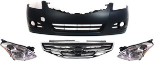 Headlight Assembly for Nissan Altima 2010-2012, Right Passenger and Left Driver, Halogen, 4-Piece kit with Bumper Cover and Grille Assembly, Replacement