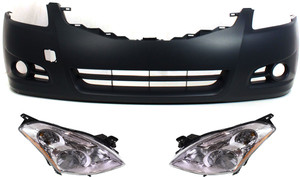 Headlight Assembly Kit for 2010-2012 Nissan Altima, Includes Right Passenger and Left Driver Halogen Lights, 3-Piece Set with Bumper Cover, Replacement