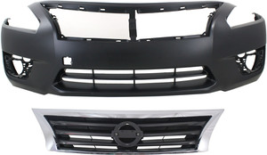 Front Bumper Cover Kit for Nissan Altima 2013-2015, Primed (Ready to Paint), 2-Piece with Grille, Replacement