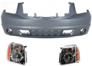 Headlight Assembly Kit for GMC Yukon/Yukon XL 1500 2007-2014, Right Passenger and Left Driver, Halogen, 3-Piece with Bumper Cover, Replacement 