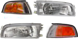 Headlight Assembly Kit for 1997-2001 Mitsubishi Mirage, Right Passenger and Left Driver, Halogen, 4-Piece with Corner Lights, Replacement