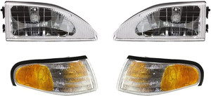 Headlight Kit for Ford Mustang 1994-1998, Right Passenger and Left Driver Sides, with Bulbs and Corner Lights, 4-Piece Kit with Replacement