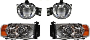 Headlight Assembly Kit for Dodge Full Size Pickup (2002-2005) Right Passenger and Left Driver, Halogen, 4-Piece kit, with Fog Lights, Replacement