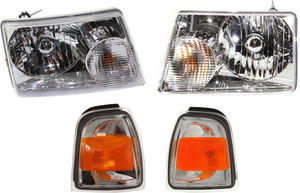 Headlight with Bulbs for Ford Ranger 2006-2011, Right Passenger and Left Driver, 4-Piece kit, Includes Corner Lights, Replacement