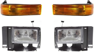 Headlight Assembly Kit for 1989-1992 Ford Ranger / 1991-1994 Explorer, Right Passenger and Left Driver, Halogen, 4-Piece, with Turn Signal Lights, Replacement