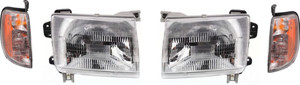 Headlight Kit for Nissan Frontier 1998-2000, Right Passenger and Left Driver, with Bulbs, 4-Piece Set, includes Corner Lights, Replacement
