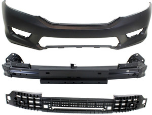 Front Bumper Cover Kit for 2013-2015 Honda Accord Sedan, Primed (Ready to Paint), 3-Piece with Bumper Absorber and Bumper Reinforcement, Replacement