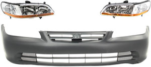 Headlight Kit for 2001-2002 Honda Accord, Right Passenger and Left Driver Lens and Housing, Halogen, 3-Piece with Bumper Cover, Replacement