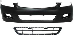 Front Bumper Cover for Honda Accord 2006-2007, Primed (Ready to Paint), 2-Piece Kit with Bumper Grille, Replacement