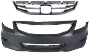 Front Bumper Cover for 2011-2012 Honda Accord, Primed (Ready to Paint) with Grille, 2-Piece Kit, Replacement