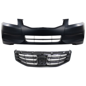 Front Bumper Cover Kit for 2011-2012 Honda Accord Sedan, 2-Piece Primed (Ready to Paint) with Grille Assembly, Replacement