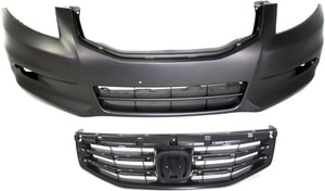 Front Bumper Cover for 2011-2012 Honda Accord Sedan, Primed (Ready to Paint), 2-Piece Kit with Grille, Replacement
