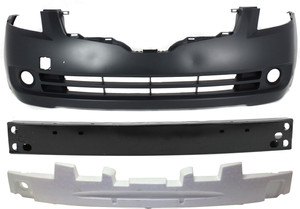 Front Bumper Cover Kit for 2007-2008 Nissan Altima Sedan, 3-Piece, Primed (Ready to Paint), Includes Bumper Absorber and Bumper Reinforcement, Replacement