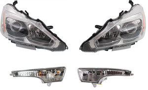 Headlight Assembly Kit for 2013-2015 Nissan Altima, Right Passenger and Left Driver, Halogen 4-Piece with Turn Signal Lights, Replacement
