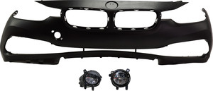 Front Bumper Cover for BMW 3-Series 2016-2019, Primed (Ready to Paint), 3-Piece Kit, with Fog Lights, Replacement Models: for 316i, 318i, 320i, 323i, 325i, 328i, 330i, 335i, 340i, M3.