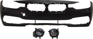 Front Bumper Cover for BMW 3-Series 2016-2019, Primed (Ready to Paint), 3-Piece Kit, with Fog Lights, Replacement