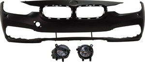 Front Bumper Cover Kit for BMW 3-Series 2016-2019, Primed (Ready to Paint), 3-Piece Set, with Fog Lights, Replacement Models: for 316, 318, 320, 323, 325, 328, 330, 335.