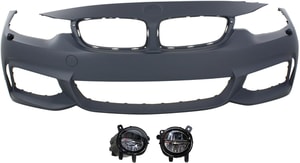 Front Bumper Cover for BMW 4-Series 2014-2020, Primed (Ready to Paint), 3-Piece Kit, with Fog Lights, Replacement Models: for 428i, 430i, 435i, 440i, M4.