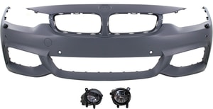 Front Bumper Cover 3-Piece Kit with Fog Lights for BMW 4-Series 2014-2020, Primed (Ready to Paint), Replacement: 420i, 430i, 440i, M4