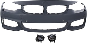 Front Bumper Cover Kit for BMW 4-Series 2014-2020, Primed (Ready to Paint), 3-Piece Set, Includes Fog Light Replacement Fits Model 420i, 428i, 430i, 435i, 440i.