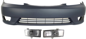 Front Bumper Cover Kit for 2005-2006 Toyota Camry, Primed (Ready to Paint), 3-Piece with Fog Lights, Replacement