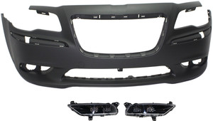 Front Bumper Cover for Chrysler 300 2011-2014, Primed (Ready to Paint), 3-Piece Kit, with Fog Lights, Replacement
