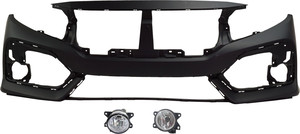 Front Bumper Cover for Honda Civic 2017-2019, Primed (Ready to Paint), 3-Piece Kit, with Fog Lights, Replacement