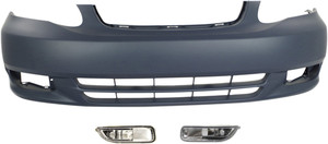 Front Bumper Cover Kit for 2003-2004 Toyota Corolla, Primed (Ready to Paint), 3-Piece Set with Fog Lights, Replacement