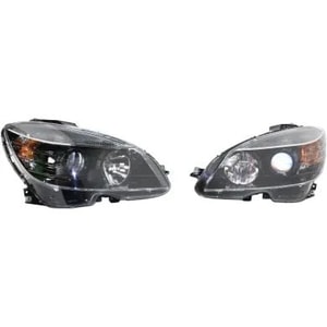 Performance Set Headlight Assembly for 2008 - 2011 Mercedes Benz C300, Right Passenger, W204 Series, Halogen Light, Black Bezel,  MB2505108 Replacement
