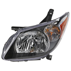 Headlight Assembly for Pontiac Vibe 2003-2004, Left Driver, Halogen, Black Interior, Replacement