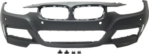 Front Bumper Cover for BMW 3-Series 2013-2019, Primed (Ready to Paint), with M Sport Package and Park Distance Control Sensor Holes, without Headlight Washer, Park Assist Sensor, Camera Holes, Sedan (2013-2018)/Wagon, Replacement