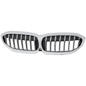 Grille for BMW 330I 2019-2022, Luxury Line Sedan, Chrome Shell and Insert, w/ Camera Hole, Replacement