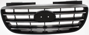 Grille for 2007-2010 Hyundai Elantra Sedan, Plastic, Painted Black Shell and Insert with Chrome Insert Molding, Replacement