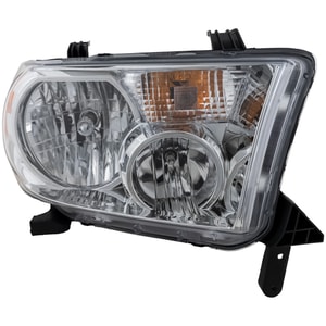 Headlight Assembly for Toyota Sequoia (2008-2017) and Tundra (2007-2013), Right Passenger Side, Halogen, Chrome Bezel, without Level Adjuster (2009-2013), Replacement