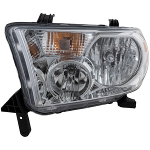 Headlight Assembly for Toyota Sequoia 2008-2017, Tundra 2007-2013, Left Driver, Halogen, Chrome Bezel, Without Level Adjuster for 2009-2013, Replacement