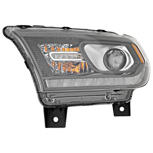 Headlight Assembly for Dodge Durango 2014-2015, Left Driver, Halogen, Black Interior, with Daytime Running Light, Replacement