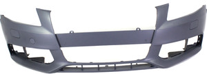 Front Bumper Cover for Audi A4 2009-2012, Primed (Ready to Paint), Without S-Line Package, with Headlight Washer Holes, Suitable for Sedan/Wagon, Replacement