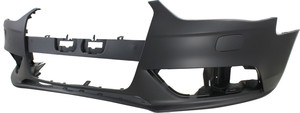 Front Bumper Cover for Audi A4 2013-2016, Primed (Ready to Paint), without S-Line Package, with Headlight Washer Holes, without Warning System, Replacement
