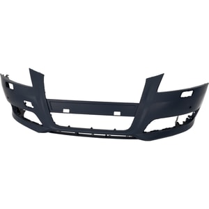 Front Bumper Cover for Audi A3 2009-2013, Primed (Ready to Paint), Non-Sport Package, with Headlight Washer Holes and Parking Aid Sensor Holes, Replacement