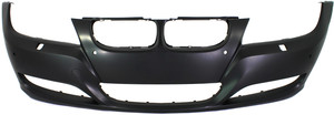 Front Bumper Cover for BMW 3-Series (2009-2012), Primed (Ready to Paint), with Headlight and Parking Distance Control Sensor Holes, Sedan/Wagon, Replacement