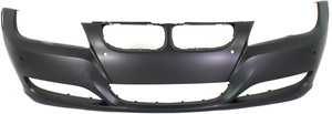 Front Bumper Cover for BMW 3-Series 2009-2012 Sedan/Wagon, Primed (Ready to Paint), without Headlight Holes, with Parking Distance Control Sensor Holes, Replacement