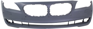 Front Bumper Cover for BMW 7-Series (2009-2012), Primed (Ready to Paint), Without M Package, With Parking Distance Control Sensor Holes, With Side View Camera, Replacement