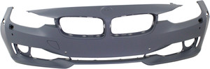 Front Bumper Cover for BMW 3-Series (2012-2015), Primed (Ready to Paint), Sedan/Wagon, Standard Type, with Headlight Washer & Parking Distance Control Holes, Intelligent Parking Assist System, without Camera, Replacement (CAPA Certified)