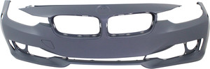 Front Bumper Cover for BMW 3-Series 2012-2015, Primed (Ready to Paint), Standard Type, without M Sport Line, without Headlight Washer, Parking Distance Control Holes, Intelligent Parking Assist System, Camera, Sedan/Wagon, Replacement (CAPA Certified)