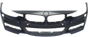 Front Bumper Cover Primed (Ready to Paint) for BMW 3-Series (2013-2019) with M Sport Line and Headlight Washer/ Parking Distance Control Sensor Holes/ Integrated Park Assist System, without Camera, for Sedan/Wagon (2013-2018), Replacement