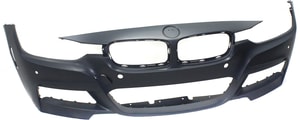 Front Bumper Cover for BMW 3-Series 2013-2019, Primed (Ready to Paint), with M Sport Line, without Headlight Washer Holes/Camera, with Parking Distance Control Sensor Holes/In-Park Assistance System, for Sedan/Wagon Models 2013-2018, Replacement