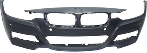 Front Bumper Cover for 2013-2019 BMW 3-Series, Primed (Ready to Paint), with M Sport Line, without Headlight Washer Holes or Intelligent Park Assist System, with Park Distance Control Sensor Holes and Camera, compatible with 2013-2018 Sedan/Wagon Models, Replacement