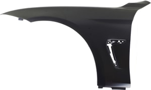 Front Fender for BMW 4-Series 2014-2017, Left Driver, Primed (Ready to Paint), Steel, without Molding Holes, Replacement. Models: 428i, 430i, 435i, 440i.