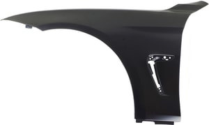 Front Fender for BMW 4-Series 2014-2017, Left Driver, Primed (Ready to Paint), Steel, without Molding Holes, Replacement. Models: 428i, 430i, 435i, 440i.