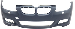 Front Bumper Cover for BMW 3-Series (2007-2010), Primed (Ready to Paint), 3.0L Engine, with M Package, without Parking Distance Control Sensor Holes, Convertible/Coupe, Replacement